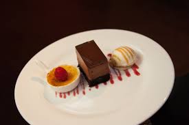 The Liberty Warehouse Dessert Medley Mini Creme Brulee Chocolate Mousse Marquis Cake Vanilla Ice Cream Raspberry Coulis Brooklyn Ice Cream Factory Desserts