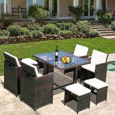 More images for black garden dining set with parasol hummingbird replacement » 9 Piece Outdoor Pe Rattan Wicker Dining Set Black Glass Table Set With Cushioned Seating And Back Space Saving Chairs Patio Furniture Accessories Patio Lawn Garden Urbytus Com