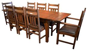 When this table came to me the top had split at most of the glue seems and everything else was falling apart. Arts And Crafts Oak Dining Table With 2 Leaves And 8 Dining Chairs 9 Piece Set Craftsman Dining Sets By Crafters And Weavers Houzz