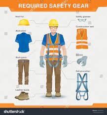 Required Safety Gear Overalls Safety At The Construction Site Vector Illustration For An Information Poster Safety Posters Construction Safety Safety Gear