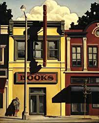 painting by kenton nelson of what is sadly an endangered institution the book store painting american scene painting art painting