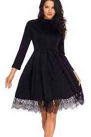 Allez sur floryday pour commander des dentelle noir robes tendance pour femme à prix abordable. Robe Patineuse Noire Manche Longue Dentelle Ourlet Detail Pas Cher Www Modebuy Com Modebu Long Sleeve Skater Dress Black Long Sleeve Skater Dress Skater Dress