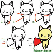 How To Draw A Cartoon Cat Step By Step Learn How To Draw A Cute Cartoon Cat Super Hero Kawaii With Simple Steps Drawing Lesson For Child Cat Drawing For Kid Simple Cat Drawing Cat Drawing Tutorial