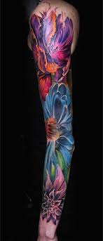 Gorgeous Floral Sleeve Tattoo Love The Vivid Colors Floral Tattoo Sleeve Full Sleeve Tattoo Design Sleeve Tattoos For Women