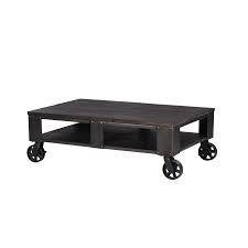 Two lockable caster wheels keep it stable for storage. Milford Industrial Weathered Charcoal Wood And Metal Coffee Table With Casters