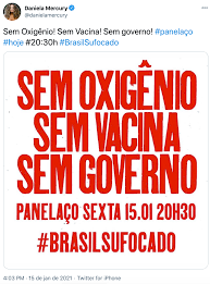 O panelaço durou pelo menos meia hora e se intensificou às 20h30. Hpxf6e9o6fj9rm