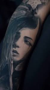 Gothic theme tattoo, , healed and can’t wait to continue., Thank you again  Ivy for being tuff 🤜🤛!, #gothic #skull #woman #portrait #tattoo #tattoos  #blackandgrey #blackandgray #blackandgreytattoo ...