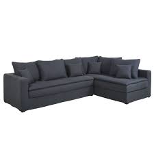 Im vergleich zu zwei sofas, die zusammen ähnlich viel sitzfläche bieten wie ein ecksofa, entsteht bei ecksofas kein ungenutzter raum. Sofa Mit Ecke Rechts Mit Bezug Aus Gewaschenem Leinen Anthrazitgrau Celestin Maisons Du Monde