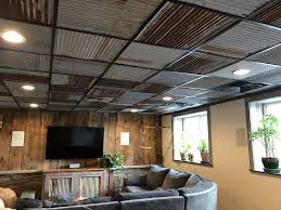 Basement Entertainment Room With Barn Tin Ceiling Tiles From Dakota Tin Rustic Ceiling Tile Small Room Design Basement Ceiling