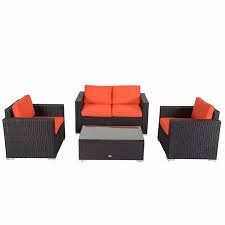 Kinbor 4pcs Outdoor Patio Furniture Pe Rattan Wicker Rattan Sofa Sectional Set With Orang In 2020 Outdoor Patio Furniture Sets Patio Furniture Sets Wicker Sofa Outdoor
