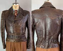 1940s Dandy Delinquint Leather Jacket Vintage 40s Brown Motorcycle Jacket With Half Belt Western Yoke And Pointed Cuff Tabs Medium Leather Jacket Vintage Leather Jacket 50s Fashion Men