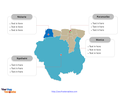 Ancient dutch guiana is a state in northeastern south america , bounded to the north by the atlantic ocean, to the east by french guiana , to the south by brazil. Free Suriname Map Template Free Powerpoint Templates