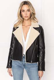 Galiene Sherpa Collar Leather Biker Jacket Jackets Moto Jacket Shearling