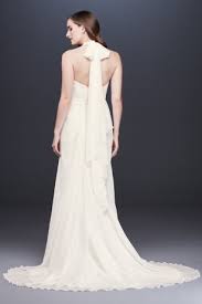 Halter Pleated Sheath Wedding Dress With Applique David S Bridal Wedding Dresses Dresses Sheath Wedding Dress