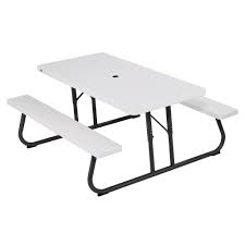 Lifetime 80215 30 X 72 Rectangular White Plastic Folding Picnic Table With Attached Benches Folding Picnic Table Picnic Table Plastic Picnic Tables