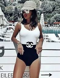 Black And White One Piece Swimsuit Chanel Swimsuit One Piece Cc Logo Black White Dual Swimwear One Piece White Swimwear Swimsuits