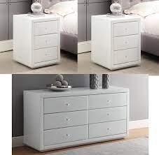 Vegas White Mirrored Bedside Tables And Dresser White Glass