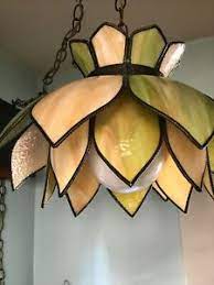 All handmade leaded and copper foil stain glass. Vintage Double Tulip Slag Glass Hanging Swag Light Mid Century Modern Beauty Ebay