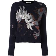 Valentino Dragon Embroidered Jumper 5 300 Liked On Polyvore Featuring Tops Sweaters Blue B Blue Long Sleeve Tops Long Sleeve Tops Long Sleeve Sweater