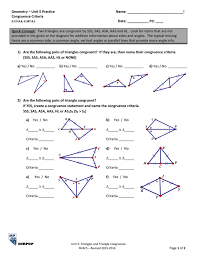 Learn vocabulary, terms, and more with flashcards, games, and other study tools. Geometry Unit 5 Practice Name Congruence Criteria
