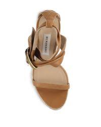 Burberry Catsbrook Leather Espadrille Wedge Sandals In Camel Brown Lyst