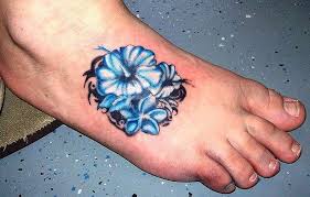 Tribal Blue Hawaiian Hibiscus Flower Tattoo On Foot Hibiscus Tattoo Hibiscus Flower Tattoos Foot Tattoos