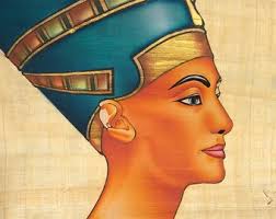 Pintura en papiro de la reina Nefertiti del Antiguo Egipto