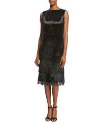 Michael Kors Collection Beaded Fringe Sleeveless Cocktail Dress Black Dresses Beaded Flapper Dress Cocktail Dress