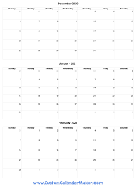 Some are blank, some include holidays. December 2020 To February 2021 Free Calendar Printable