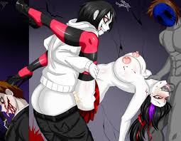 Jeff the Killer and Nina the Killer embrace in a dark intimate scene