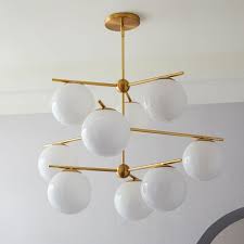 Sphere Stem 9 Light Chandelier Milk