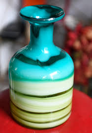 Blue Green Swirled Hand Blown Vase Vessel in the Style of Murano Art Glass  Gift Decor Present Flared Neck Bottle