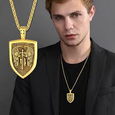 Colar de Aço Inoxidável do Arcanjo, São Miguel, Escudo da Espada, Jóias  Unisex, Cruz do Santo da Polícia, U7