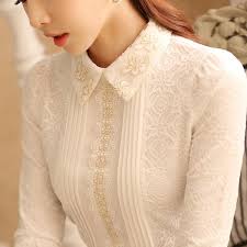Women Tops Winter Fashion Korean Style Elegant Ladies Blouse Casual Peter Pan Collar Black White Lace Shirt Long Sleeve Wish White Lace Shirt Lace Long Sleeve Shirt White Lace Shirt
