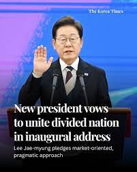 President Lee Jae-myung pledged Wednesday to make national unity his top  priority, vowing to break with the era of divisive politics. In his  inaugural address at the National Assembly in Seoul, Lee