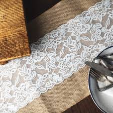 Burlap Table Runner With Lace 12 Inch X 360 Inches Long A Burlap Fabric Roll With White Lace And Finished E Burlap Fabric Burlap Table Runners Burlap Rolls