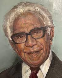 Portrait of Sir Douglas Nicholls by Dagmar Cyrulla, 2022, commisioned by  House of Assembly, Parliament of South Australia Sir Douglas Nicholls had  grown up at Cummeragunja Aboriginal Reserve