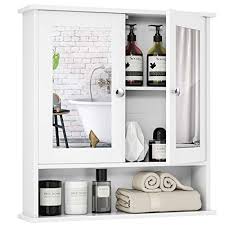 There are 2 storage shelves inside of the cabinet, they can be moved and adjusted at 6 different positions. Tangkula Bathroom Cabinet Wall Mounted With Double Mirror Doors Wood Hanging Cabinet With Doors And Shelves Bathroom Wall Mirror Cabinet White Pricepulse