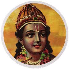 Krishna, Supreme God Round Beach Towel by Ravi Varma