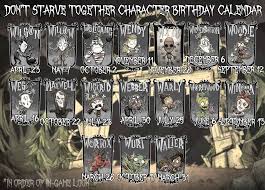 If you can relate, then rest assured that you're about to find yourself in good company. All Don T Starve Together Character Birthday Calendar Dontstarve