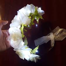 White Rose Light Up Led Flower Crown Weddings Bachelorette Etsy
