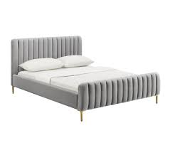 Angela Grey Bed In King Tov Furniture In 2020 Grey Bedding Upholstered Panel Bed Bed
