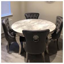 Cambridge quilted lion knockerback grey velvet dining chair pair (2). Oxford Dining Table Marble Top With Lion Knocker Chairs House Of Bling Furniture Boutique