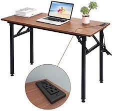 Great For Frylr Folding Computer Desk With Plugs Usb Ports Home Office Desks Foldable 43 3x19 6 In 2020 Folding Computer Desk Large Computer Desk Folding Writing Desk