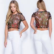 2020 Womens Celeb Mesh Sheer Flower Embroidered Blouse Summer See Through Sexy Crop Top T Shirt Party Clubwear From Erinzhang 5 72 Dhgate Com The absolute largest selection of fashion clothing, wedding apparel and costumes with quality guaranteed online!