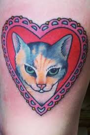 Traditional Kitten With Valentine Heart Frame Framed Tattoo Animal Tattoos Traditional Heart Tattoos