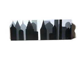Black And White Cityscape Cartoon Modern Neutral Black White Grey Skyline Cityscape By Treelovergirl 50 00 Art Deco Paintings Silhouette Art Panoramic Art