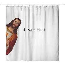 Jesus Peeking Shower Curtain Funny Meme Bathroom Dorm Decor Etsy Funny Shower Curtains Curtains Shower Curtain