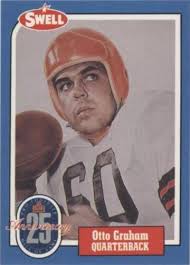 SWELL FOOTBALL GREATS HALL OF FAME CARD OTTO GRAHAM ENSHRINED 1965
