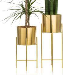 Indoor plant pots indoor planters potted plants planter pots brass planter wall planters wooden plant stands diy plant stand brass pot. Amazon Com Kimisty Set 2 Modern Mid Century Brass Gold Planters With Stand 7 Inch Large Planter Pots With Metal Stands Flower Pot Living Room Decor For Orchid Aloe Large Cactus Plants 16